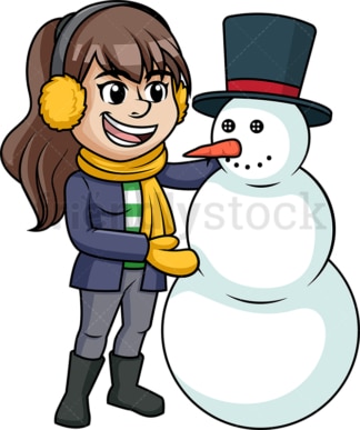 Girl building a snowman. PNG - JPG and vector EPS (infinitely scalable).
