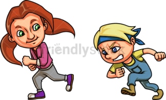 Boy and girl racing each other. PNG - JPG and vector EPS file formats (infinitely scalable). Image isolated on transparent background.