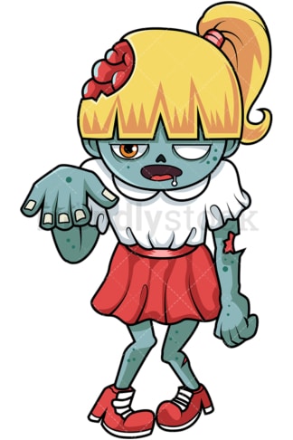 Little girl zombie with brains out cartoon. PNG - JPG and vector EPS (infinitely scalable).