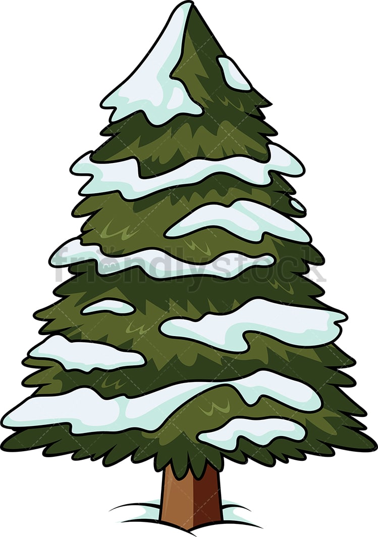 Christmas Tree With Snow On It Cartoon Clipart Vector