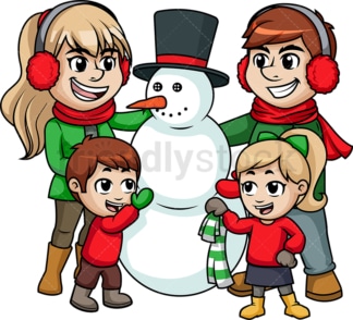Family building a snowman. PNG - JPG and vector EPS file formats (infinitely scalable). Image isolated on transparent background.