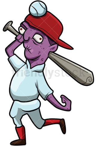 Funny baseball player zombie with bat cartoon. PNG - JPG and vector EPS (infinitely scalable).