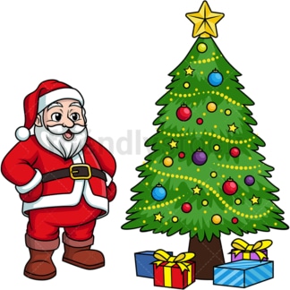 Santa claus near christmas tree. PNG - JPG and vector EPS (infinitely scalable).