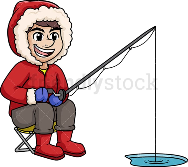 Bundled up man fishing on frozen lake. PNG - JPG and vector EPS (infinitely scalable).