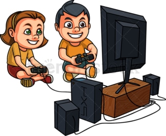 Kids playing video games on console. PNG - JPG and vector EPS file formats (infinitely scalable). Image isolated on transparent background.
