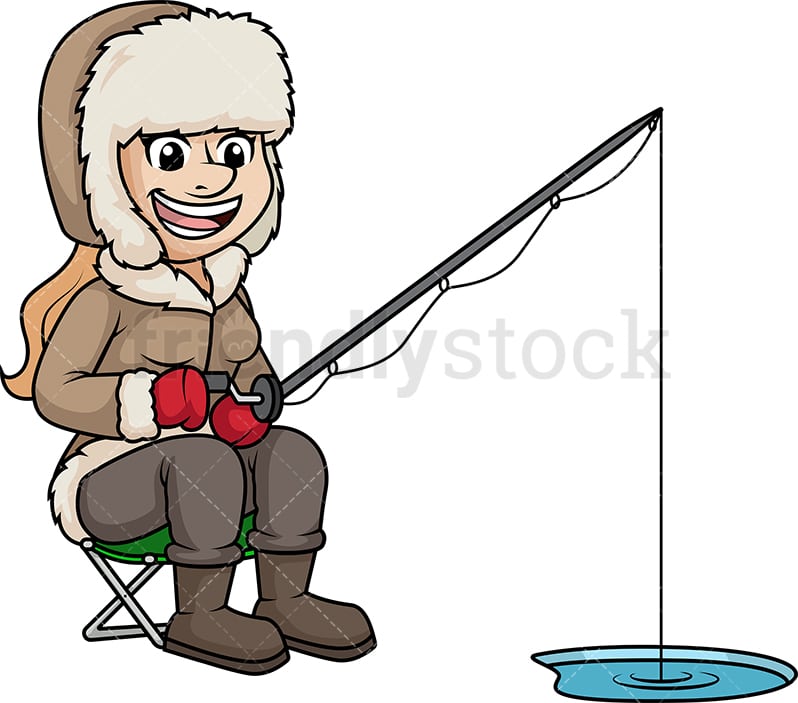 Download Woman Fishing On Frozen Lake Cartoon Clipart Vector ...
