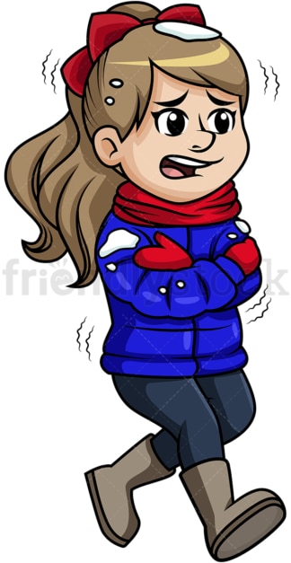 Girl walking in the snow feeling cold. PNG - JPG and vector EPS (infinitely scalable).
