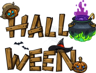 Wooden halloween graffiti sign. PNG - JPG and vector EPS file formats (infinitely scalable). Image isolated on transparent background.
