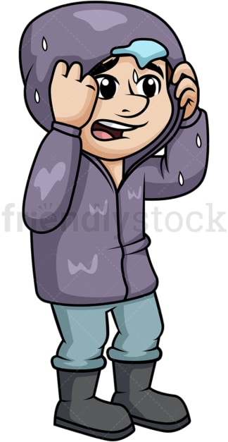 Guy putting hoodie on in the rain. PNG - JPG and vector EPS (infinitely scalable).
