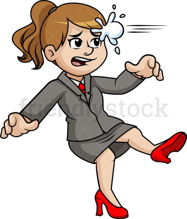 Business woman getting hit with snowball. PNG - JPG and vector EPS (infinitely scalable).