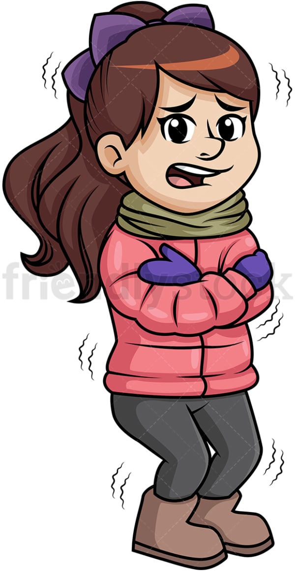 Woman shivering from winter cold. PNG - JPG and vector EPS (infinitely scalable).