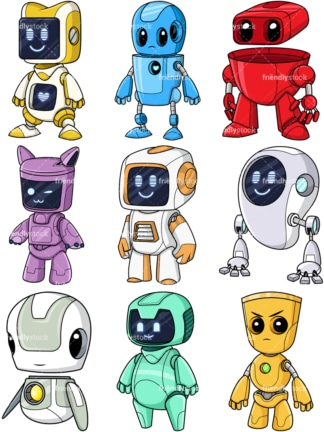 Cute robots collection. PNG - JPG and vector EPS file formats (infinitely scalable).