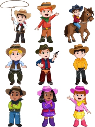 Kids as cowboys. PNG - JPG and vector EPS file formats (infinitely scalable). Image isolated on transparent background.