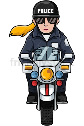 Police woman riding motorcycle. PNG - JPG and vector EPS file formats (infinitely scalable). Image isolated on transparent background.