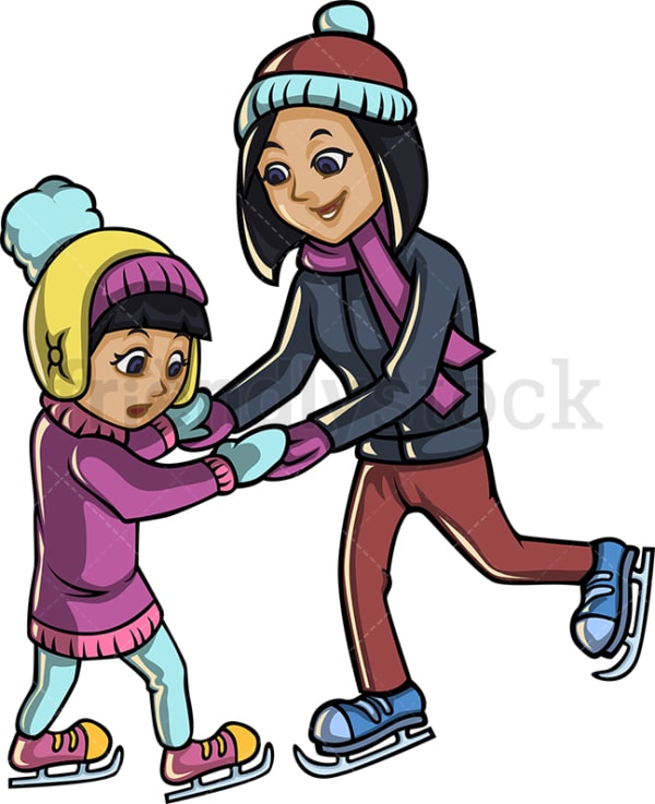 Mother and child ice skating. PNG - JPG and vector EPS file formats (infinitely scalable).