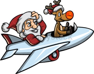 Santa and rudolph flying an airplane. PNG - JPG and vector EPS file formats (infinitely scalable).