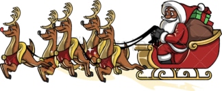 Black santa claus riding sleigh. PNG - JPG and vector EPS file formats (infinitely scalable). Image isolated on transparent background.