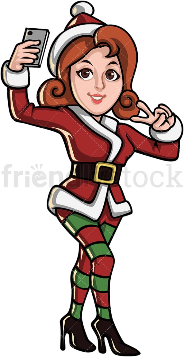 Christmas girl taking selfie. PNG - JPG and vector EPS file formats (infinitely scalable).