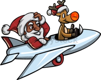 Black santa claus and rudolph flying a plane. PNG - JPG and vector EPS file formats (infinitely scalable). Image isolated on transparent background.