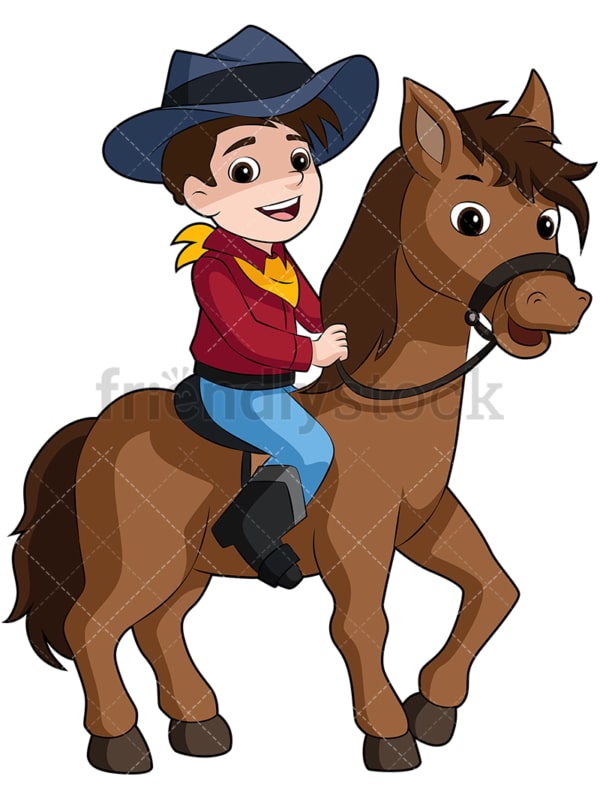 Kid Cowboy riding pony horse. PNG - JPG and vector EPS file formats (infinitely scalable). Image isolated on transparent background.