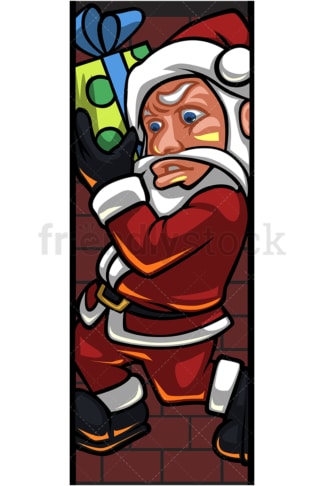 Silly santa claus stuck in chimney. PNG - JPG and vector EPS (infinitely scalable).