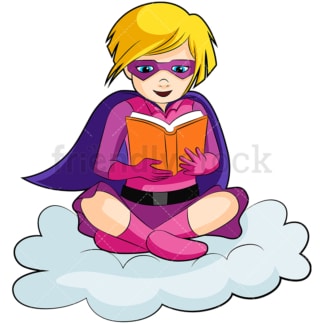 Little girl superhero reading. PNG - JPG and vector EPS (infinitely scalable). Image isolated on transparent background.