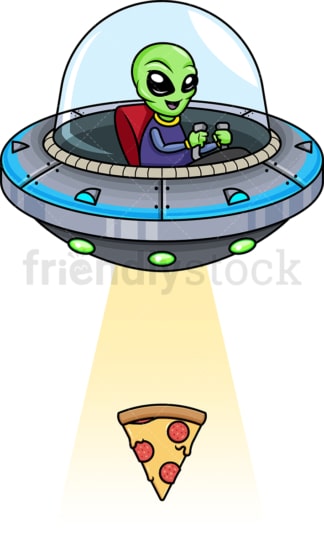 Alien kidnapping pizza slice. PNG - JPG and vector EPS (infinitely scalable).
