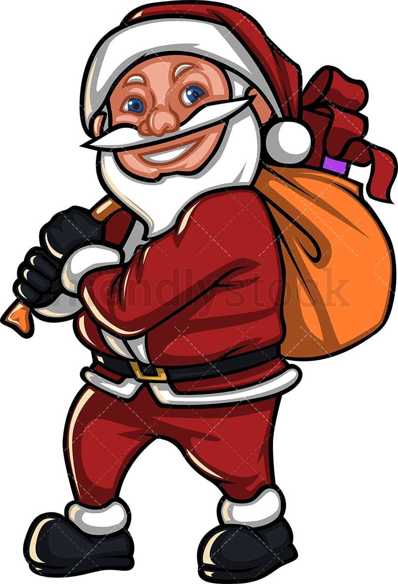 Download Short Santa Claus Carrying Gift Sack Cartoon Vector ...