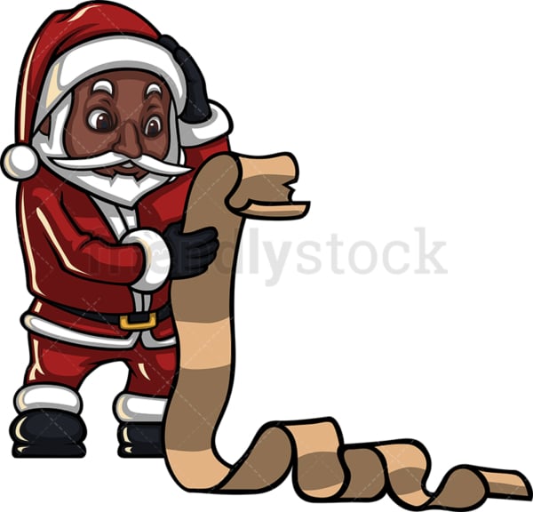 Black santa claus reading wishlist. PNG - JPG and vector EPS (infinitely scalable). Image isolated on transparent background.