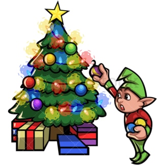 Elf decorating christmas tree. PNG - JPG and vector EPS file formats (infinitely scalable).