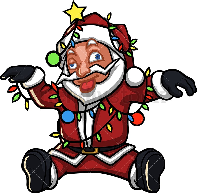 Dazed Santa Claus Tangled In Christmas Lights Cartoon Clipart - FriendlyStock