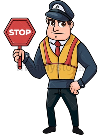 Male policeman holding a stop sign. PNG - JPG and vector EPS file formats (infinitely scalable). Image isolated on transparent background.