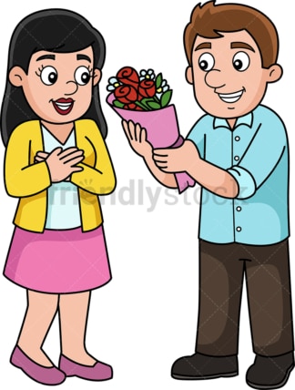 Guy offering his girlfriend some flowers. PNG - JPG and vector EPS (infinitely scalable).
