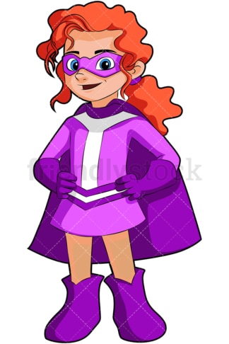 Redhead little girl superheroine. PNG - JPG and vector EPS (infinitely scalable). Image isolated on transparent background.