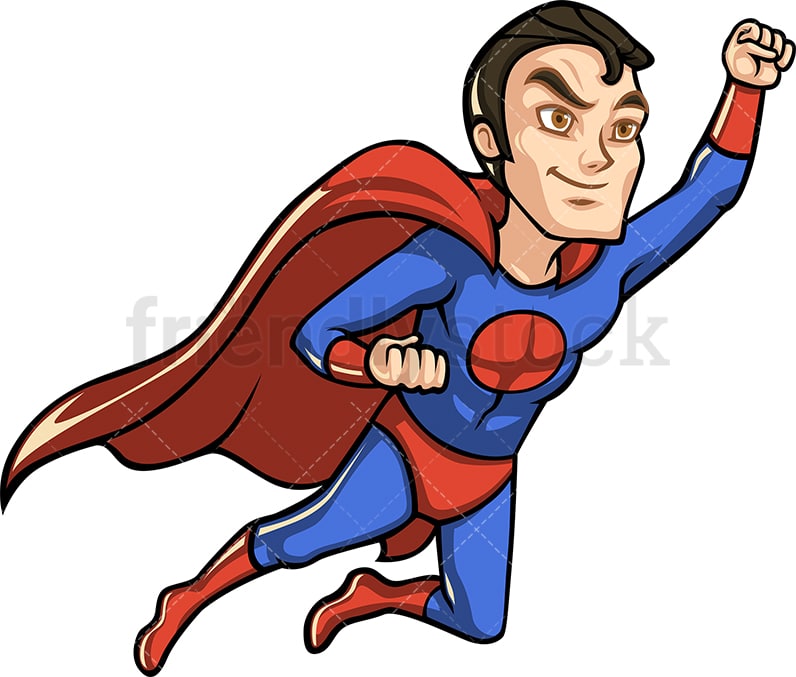 スーパーマンの漫画のクリップアートベクトルのように飛んでいるケープを持つスーパーヒーロー Friendlystock