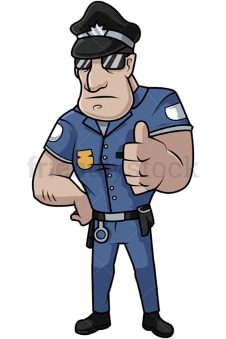 Serious policeman giving the thumps up. PNG - JPG and vector EPS file formats (infinitely scalable). Image isolated on transparent background.