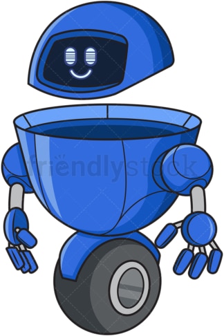 Blue robot looking happy. PNG - JPG and vector EPS (infinitely scalable).