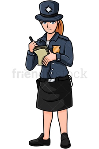 English policewoman writing a ticket. PNG - JPG and vector EPS file formats (infinitely scalable). Image isolated on transparent background.