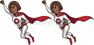 Black female nurse superheroine flying. PNG - JPG and vector EPS file formats (infinitely scalable). Image isolated on transparent background.