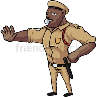 Middle-Eastern policeman whistling. PNG - JPG and vector EPS file formats (infinitely scalable). Image isolated on transparent background.
