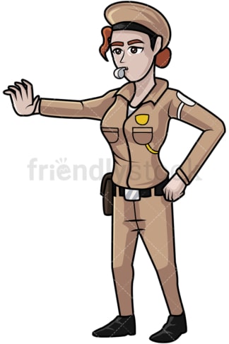 Middle-Eastern policewoman with whistle. PNG - JPG and vector EPS file formats (infinitely scalable). Image isolated on transparent background.