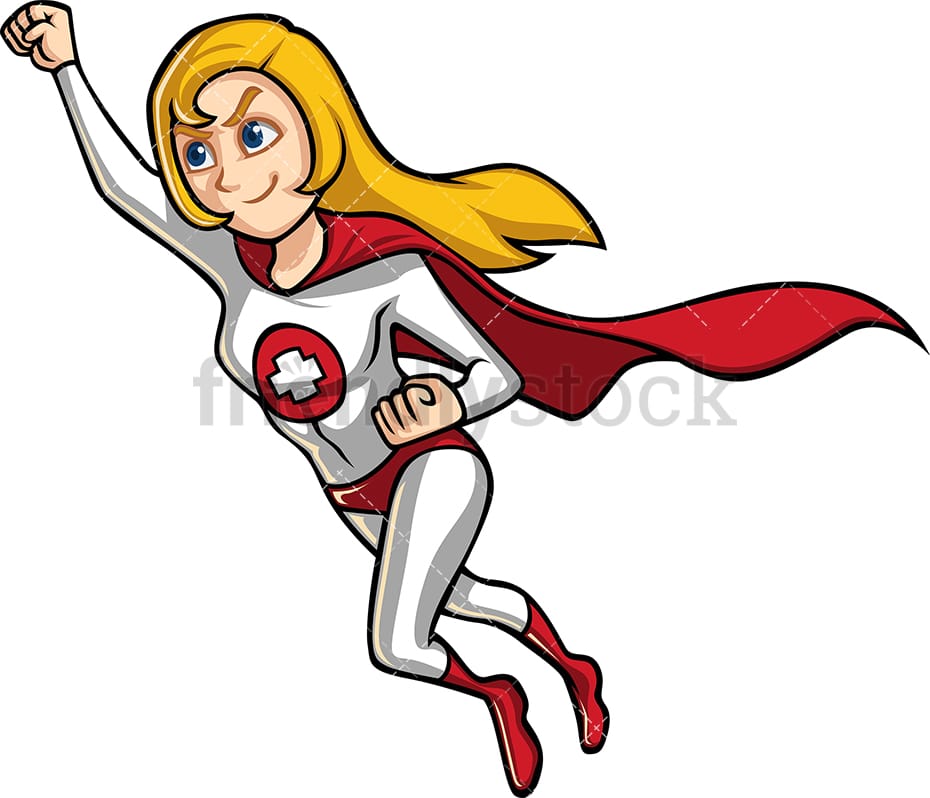 Female health professional superhero with red cape. PNG - JPG - Vector EPS.