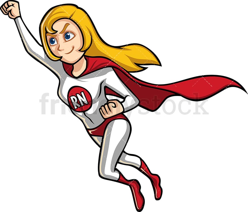 Female RN heroine with red cape. PNG - JPG - Vector EPS.