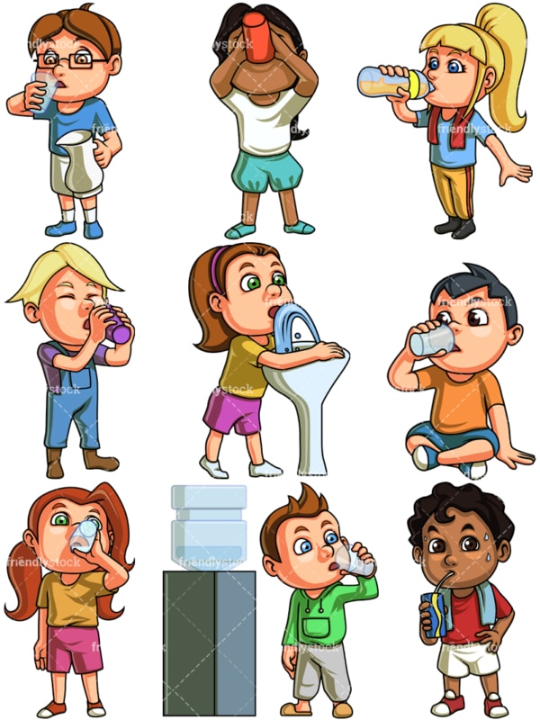 Kids drinking water. PNG - JPG and vector EPS file formats (infinitely scalable). Image isolated on transparent background.