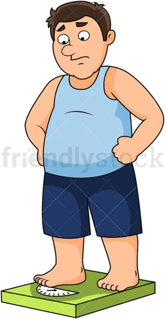 Fat man on weighing scale. PNG - JPG and vector EPS file formats (infinitely scalable). Image isolated on transparent background.
