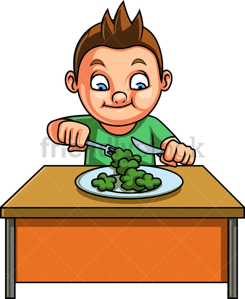 Little Boy Eating Vegetables Cartoon Clipart Vector ...