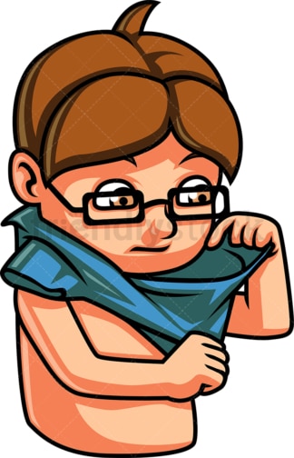 Little boy putting t-shirt on. PNG - JPG and vector EPS file formats (infinitely scalable). Image isolated on transparent background.