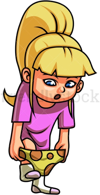 Little girl putting on underpants. PNG - JPG and vector EPS file formats (infinitely scalable). Image isolated on transparent background.