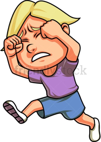 Crying kid wiping away his tears. PNG - JPG and vector EPS (infinitely scalable). Image isolated on transparent background.