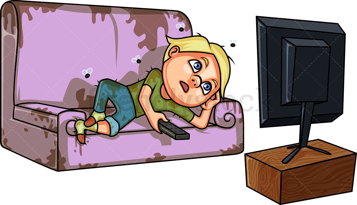 Lazy Boy Watching  TV  All Day Cartoon  Clipart Vector 